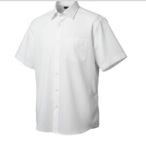 Omega Men’s Dress Shirt 2XL 18-18.5 White Short Sleeve Button Front Pocket
